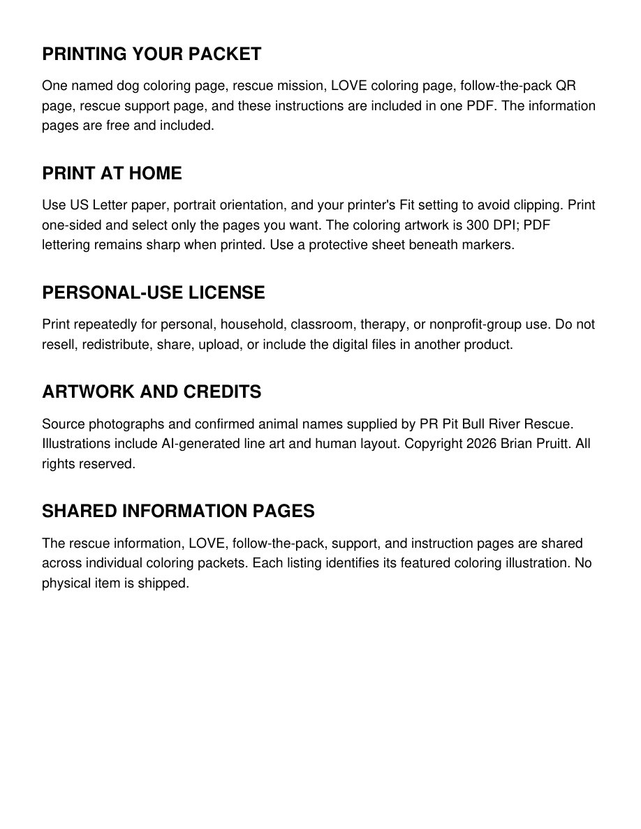 Snowball packet — page 7: Printing instructions and personal-use license
