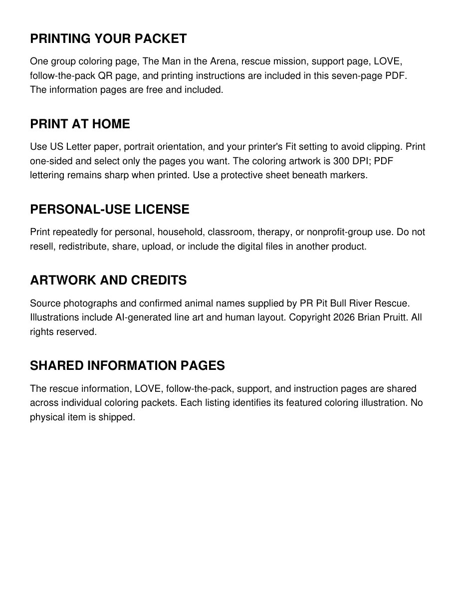 The Pack packet — page 7: Printing instructions and personal-use license